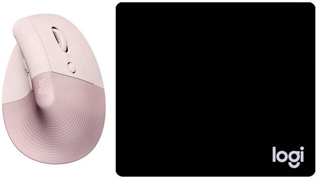 로지텍 리프트 버티칼 인체공학 무선마우스 LIFT + 마우스 패드 일반형, 체리 블라썸 핑크, 블랙