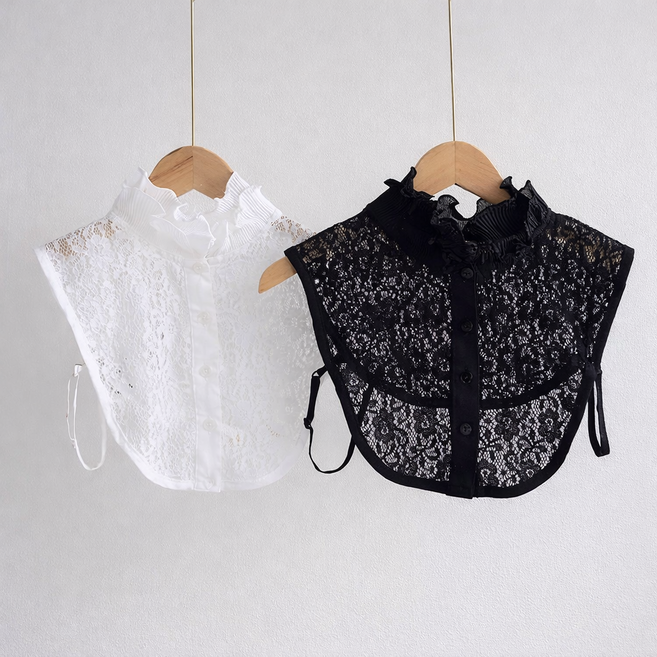 여성용 우아한 레이스 프릴 페이크 넥 카라 컬러 혼합 세트