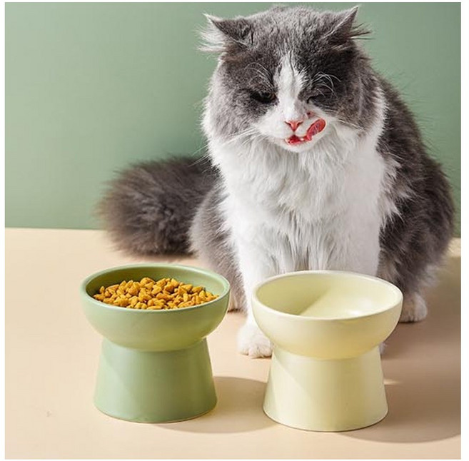 고양이 밥그릇 강아지 세라믹 식기 도자기 물그릇 반려동물 식기, 1개, 그린매트