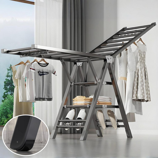 정싱 Y형 튼튼한 접이식 빨래 건조대 튼튼한 스틸 2단 3단 빨래건조대 대형 이불 건조대, 블랙