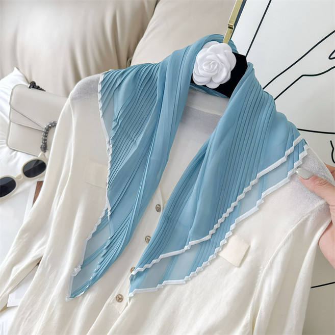 실크 주름 사각 얇은 투톤 스카프