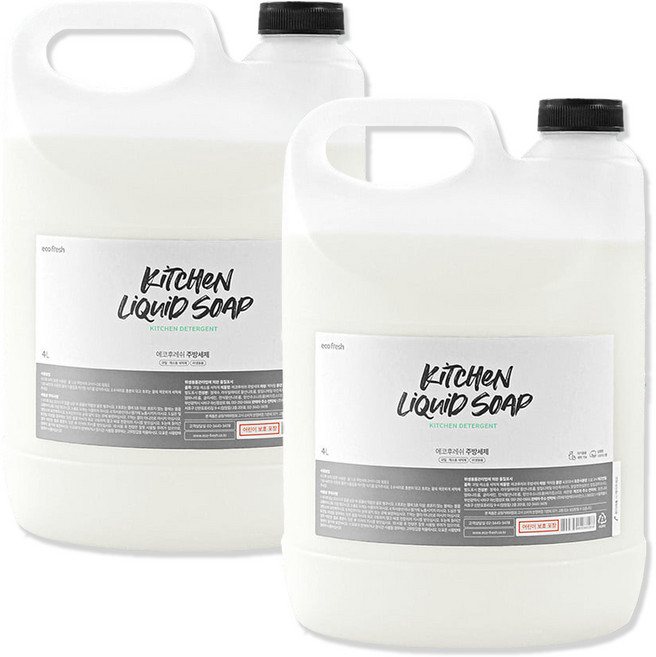 에코후레쉬 대용량 주방세제 레몬향 설거지 과일세척, 4L, 2개