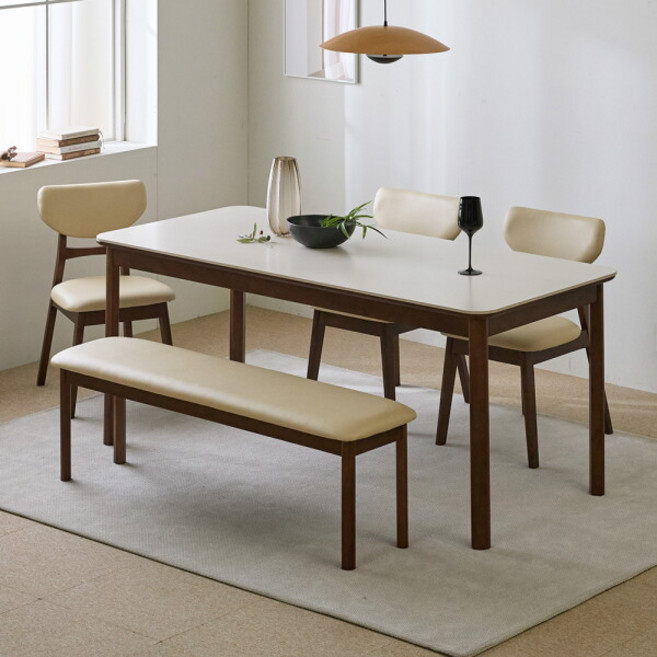 [파로마] 데니벨 세라믹 원목식탁 벤치 세트 6인용 1800 (벤치1 의자3)착불, 월넛베이지 벤치 세트, 상세 설명 참조, 옵션선택:월넛베이지 벤치 세트