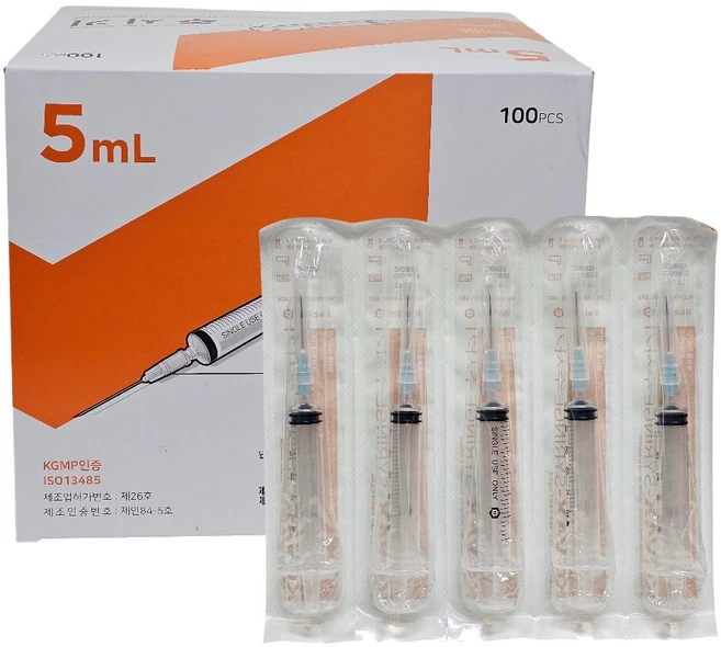 한국백신 일회용 주사기 5cc 23g 100p 멸균 개별포장 의료용 바늘, 100개, KOVAX-SYRINGE 5mL 23G 1 - 쿠팡