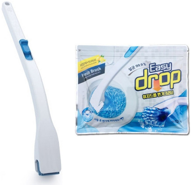 이지드롭 레몬 핸들 본품 리필 변기 크리너 클리너 간편 화장실 욕실 청소 세제 세정제 일회용 변기솔 브러쉬 레몬향, 혼합색상, 1개