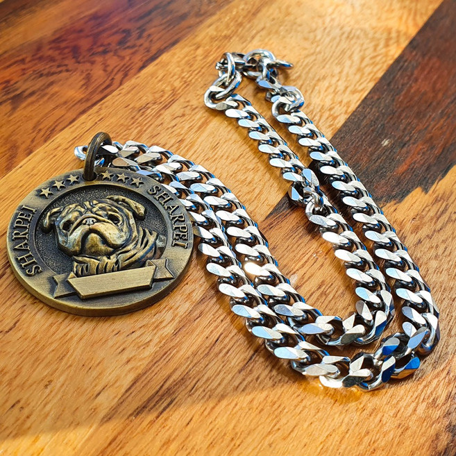 대형견 중형견 견종별 커스텀 인식표 스테인레스 체인목걸이 네임택목걸이, 5mm, 20cm, 1개