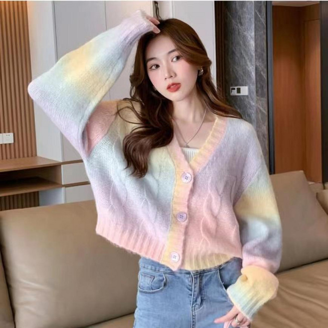 가을 무지개 겨울 옷 니트 패션 스웨터 탑 분홍 L(50-60kg)