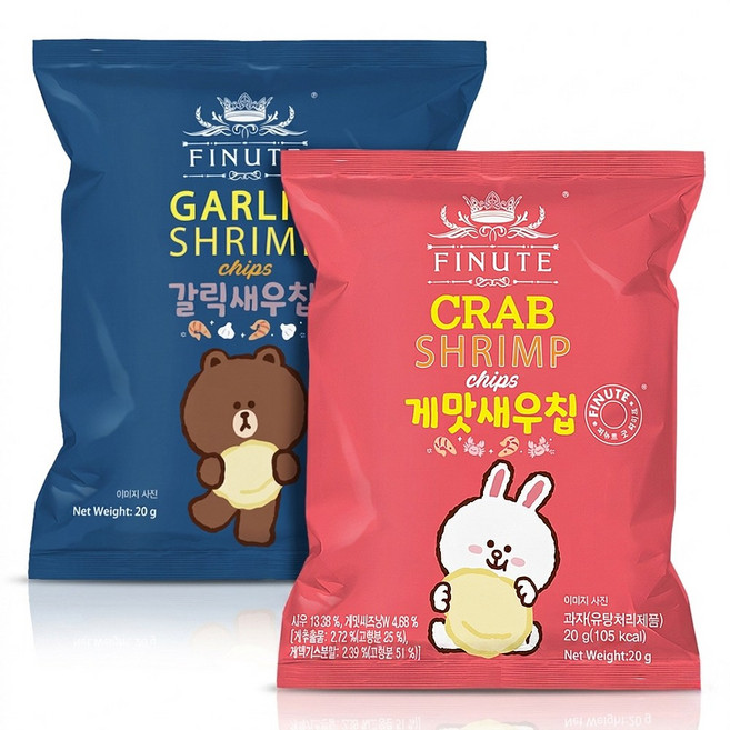 피뉴트 갈릭 새우칩 20g+게맛 새우칩 20g 반반세트 미니 스낵, 10개, 20g