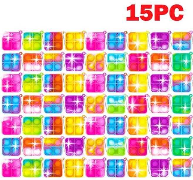 GEEKI 푸쉬팝 게임기 버블 팝 무한 뽁뽁이 피젯 토이 스트레스 해소 장난감 키체인 팔찌 하트 스퀘어 라운드 키링 레인보우 감각 세트 팩 대량 교실 경품 파티 선물, [14] J-Random Color, 1개