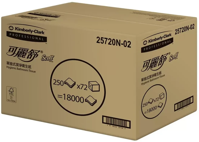 Kimberly-Clark 可麗舒 單抽式潔淨衛生紙 250抽 x 72 盒, 72個, 250張