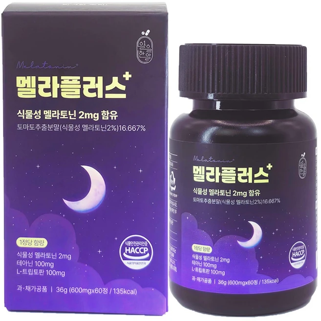 멜라플러스+ 식물성 멜라토닌 2mg 2개월분 테아닌 트립토판 함유 HACCP, 1개, 60정 - 쿠팡