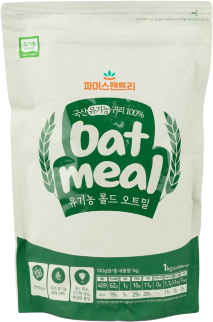파머스팬트리 국산 유기농 오트밀 국산 귀리, 1kg, 1개