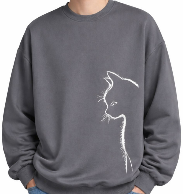 블랙초코 편안한 남여공용 고양이 긴팔 티셔츠 맨투맨 빅사이즈 오버핏