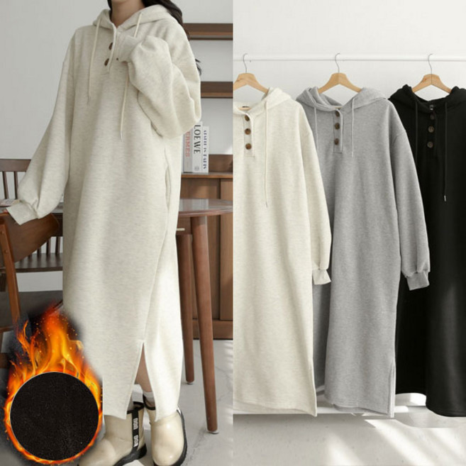 임산부 기모 단추 후드 원피스