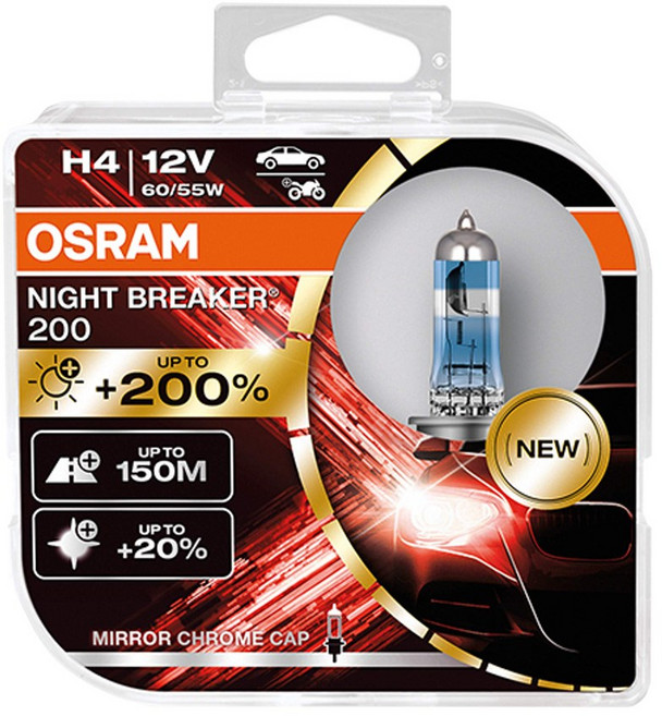 易油網 OSRAM Night Breaker H4 12V 大燈 遠燈 燈泡 60/55W 增亮達200% 安全, 1個