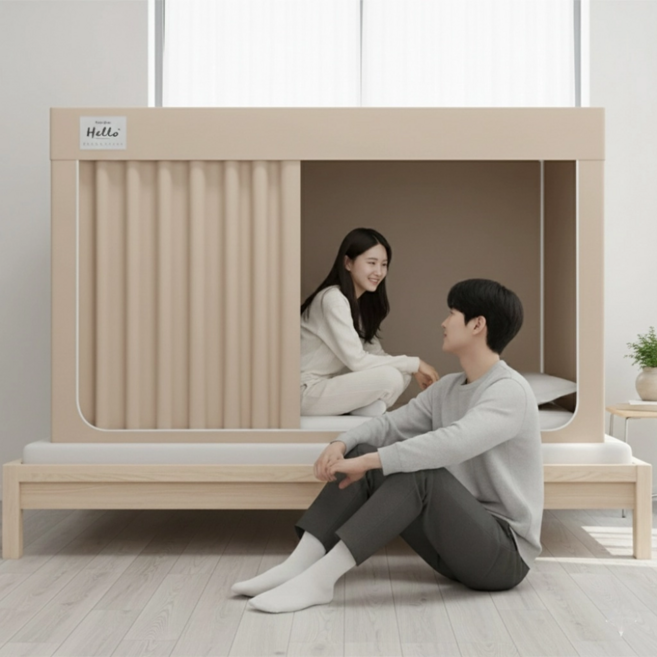 SINEET 암막텐트 기숙사 싱글침대 난방텐트 모기장, 베이지