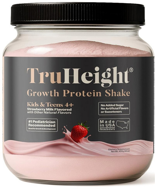 트루하이트 성장 단백질 쉐이크(딸기 우유 맛 유청) 어린이와 청소년을 위한 및 발달 파우더, 1