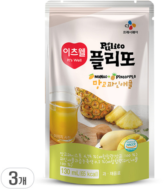 이츠웰 플리또주스 망고파인애플, 3개, 130ml