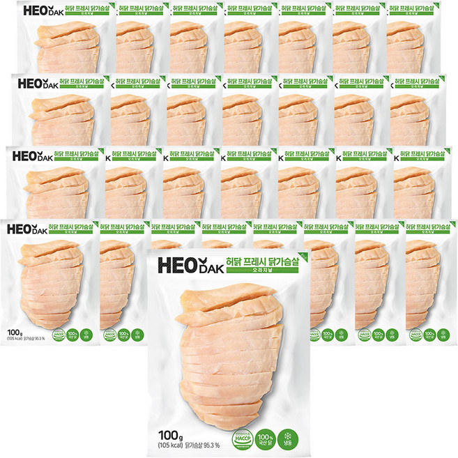 허닭 프레시 슬라이스 닭가슴살 오리지널, 100g, 30개