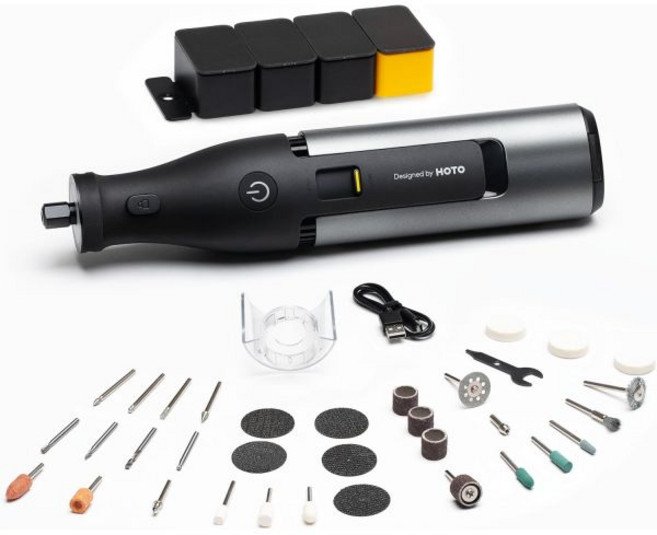 HOTO 호토 12V 무선 로터리 툴 키트 조각 펜 35000RPM 브러시리스 모터 조용하고 안정적 3000mAh USB C 충전식 배터리 LED 조명 37가지 액세서리 포함, HOTO 12V 무선 로터리 툴 키트 프로, 강력한 조