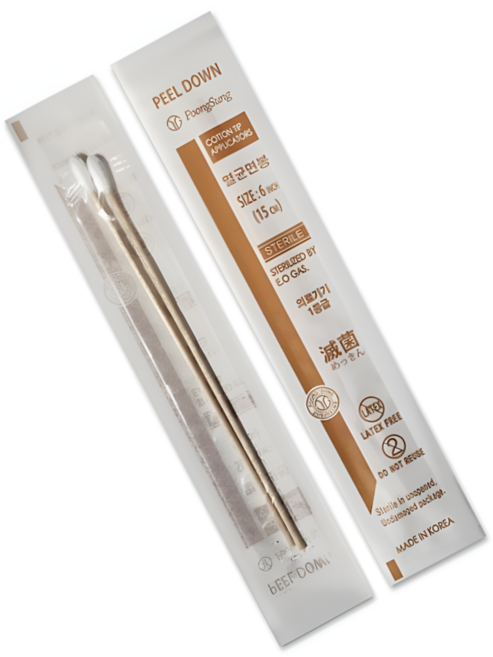 국내생산 의료용 멸균면봉 6인치(15cm) 개별포장 2개입 X 100PACK, 200개입, 1박스