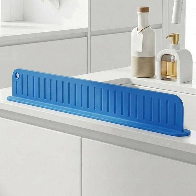 프리미엄 심플 실리콘 싱크대 물막이, 1개, 블루