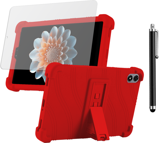 ALLDOCUBE Iplay70 Mini Pro 거치대 범퍼 케이스 + 저반사 매트 필름 + 터치펜, RED, 1세트