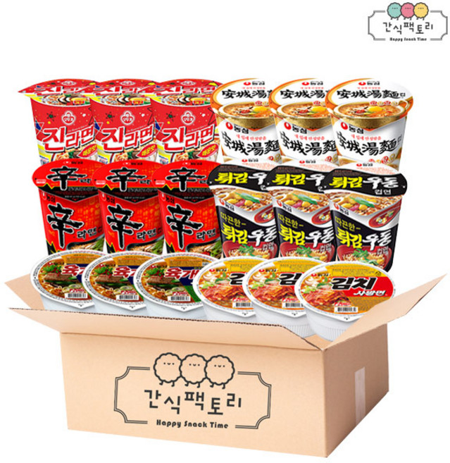 [간식팩토리] 신라면3+진매3+튀김3+김치3+육개장3+안성3 소컵 18개, 1개