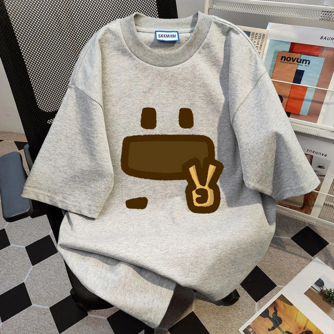 고중량 면 프린트 반팔 티셔츠 여름 여자 상의 라운드넥 프린팅 오버핏 오리지널 스판 쿨링 빅사이즈 루즈핏 데일리룩 칼라 박시