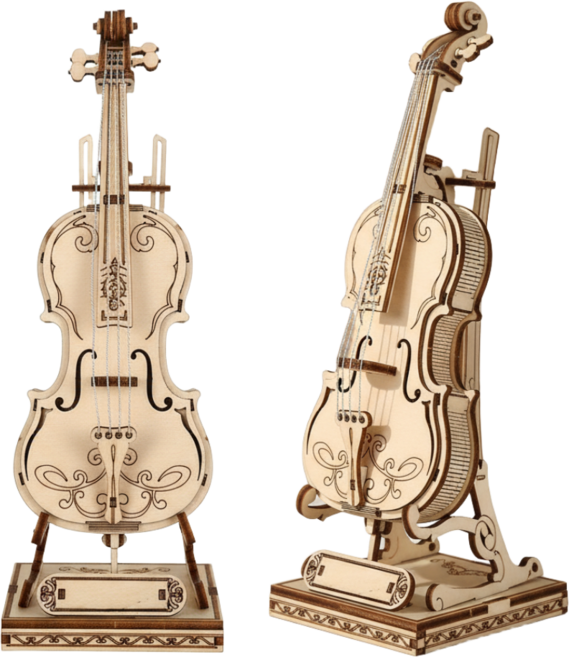 우드퍼즐3D 클래식 첼로 목재 입체퍼즐 고급형 3D 나무 조립 퍼즐 DIY, 1개, 우드, 58피스