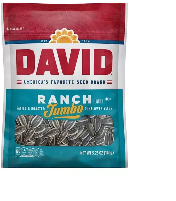 DAVID 데이비드 점보 해바라기씨 랜치 5.25oz(149g) 12팩 Roasted and Salted Ranch Jumbo Sunflower Seeds, 1개