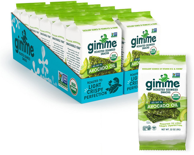 김미 유기농 구운 김 - 바다 소금 & 아보카도 오일 - 1 Gimme Seaweed Organic Premium Roasted Seaweed Snacks Sea Salt & A, 12개 카운트, #2 바다소금 & 아보카도 오일, 1개