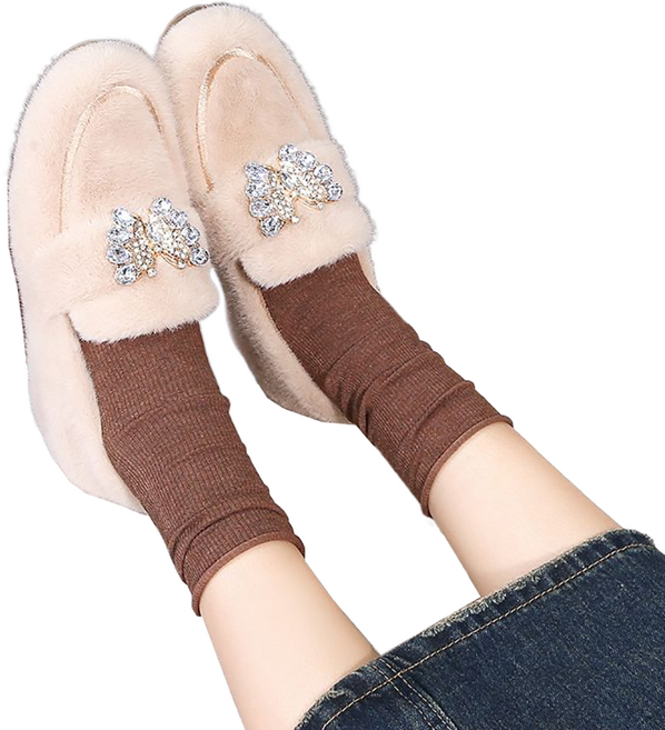 셀럽당 털신발 여 가을 겨울 리본 기모 키높이 로퍼 보온 솜신발M2349