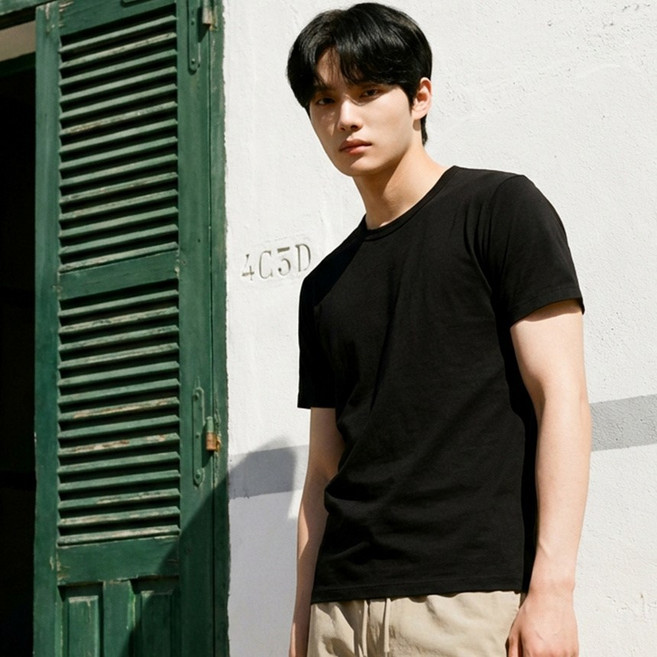 남자 소프트 스판 인견 데일리 반팔티 여름 기본티 라운드넥 무지티셔츠
