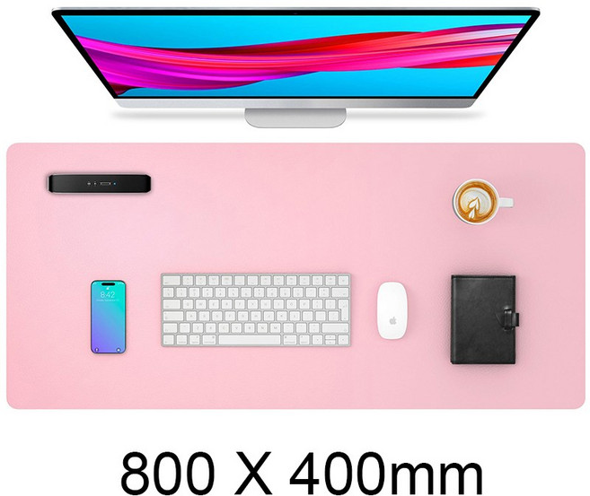 대형 게이밍 마우스 패드 PU 가죽 데스크 매트 키보드 장패드 스크래치 및 내열성 생활방수 코팅 물기 쉽게 닦이는 사무실 재택근무용 책상 보호패드, 1개, 핑크색 800*400*2mm