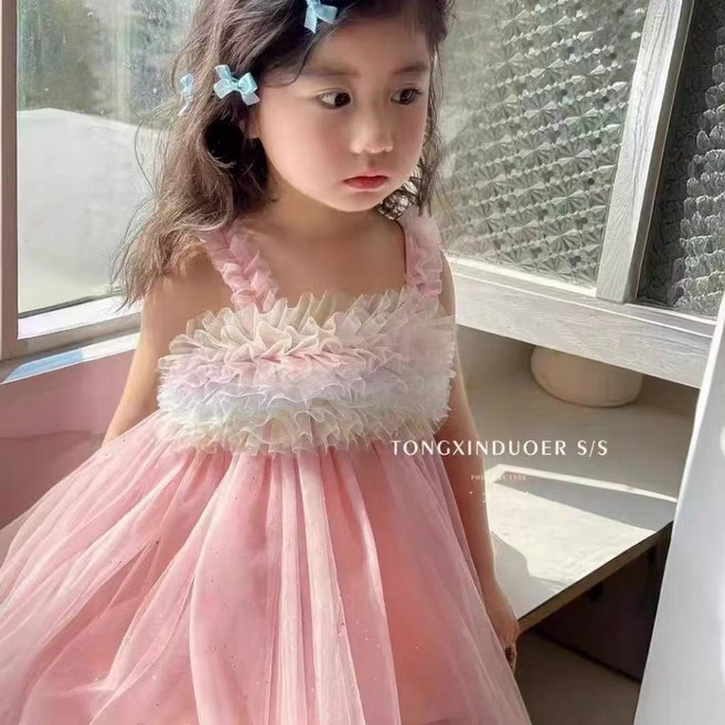 小不點兒 女童網紗連身裙 韓版夏季蓬蓬紗公主裙 寶寶蛋糕裙 90cm-130cm