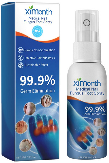 Ximonth 손톱 곰팡이 발 스프레이 회복 및 두꺼워진 손톱 곰팡이 치료 발 보습 청소 보호, 1개, 30ml, 1개입