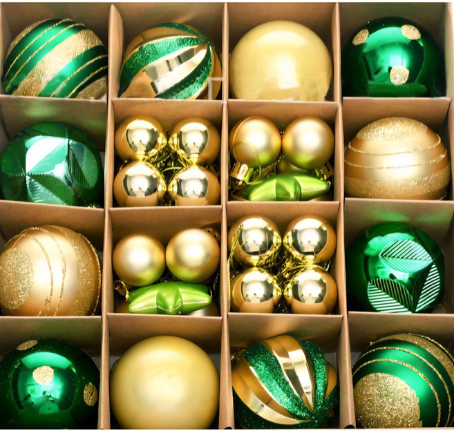 오블릿 프리미엄 크리스마스 트리 종합 볼장식 42PCS 세트 3컬러옵션, 볼장식 오너먼트 종합세트 그린골드