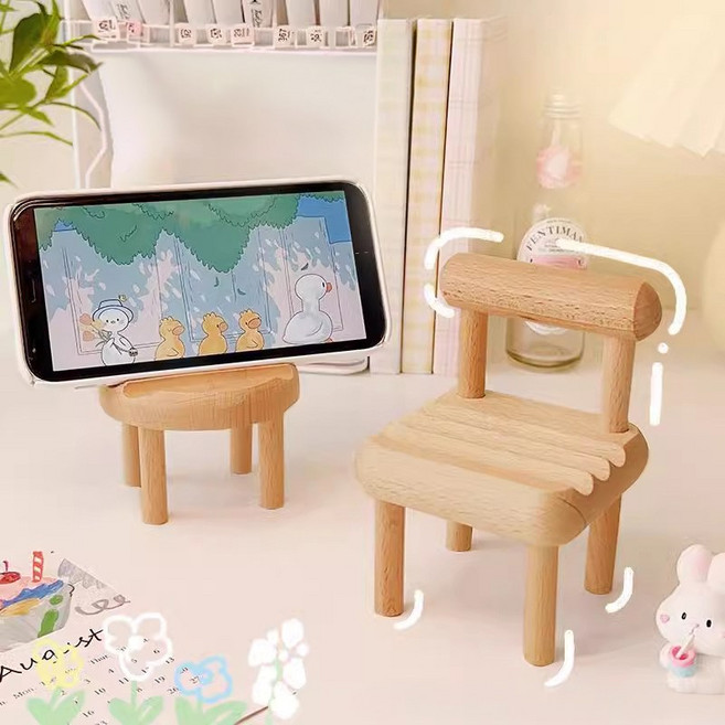 미니 의자 휴대폰 핸드폰 책상 소품 거치대 홀더, 1개, 베이지