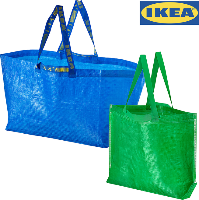 이케아 정품 장바구니 타포린백, 1세트, 블루(L)+그린(M)