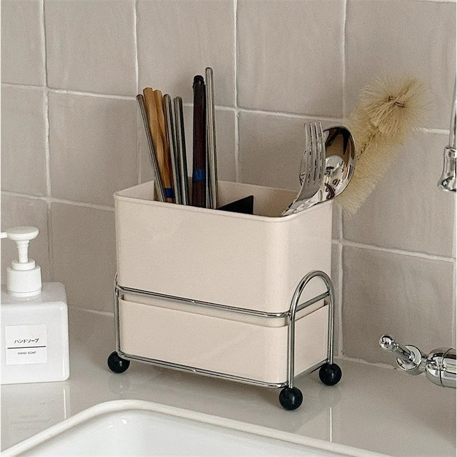 레브하우스 다용도 수납 물빠짐 수저통, 1개, 화이트