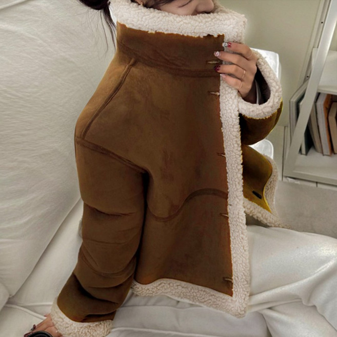 떳다그녀 드립 리버시블 양털 스웨이드 겨울 크롭 점퍼 뽀글이 자켓 양면 무스탕