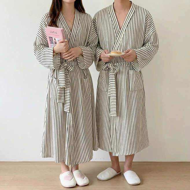 러빙리 레디가운 긴팔 남여공용 커플 샤워 로브 잠옷 홈웨어 파자마