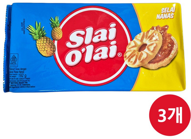 인도네시아 파인애플 비스킷 로마 슬라이올라이 192g ROMA SLAI OLAI 간식 디저트, 3개
