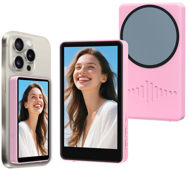 셀카모니터 미러링 라이브 촬영 카메라 셀피 여행 vlog 사진 맥세이프 생방송, 1개, 핑크 C90 음표 패턴