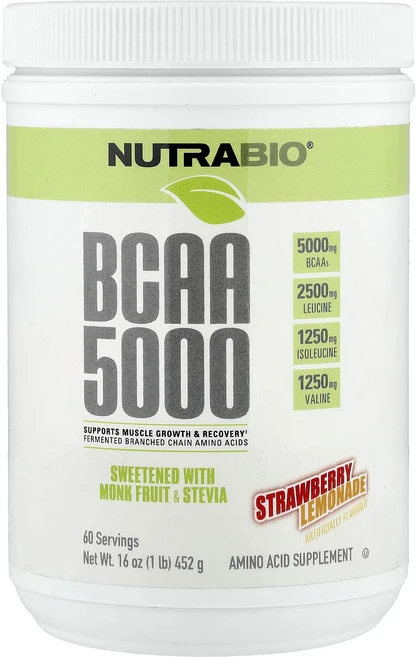 NutraBio BCAA 5000 딸기 레모네이드 452g(1lb), NutraBioBCAA5000딸기레모네이드452g1lb, 452g, 1개 - 쿠팡