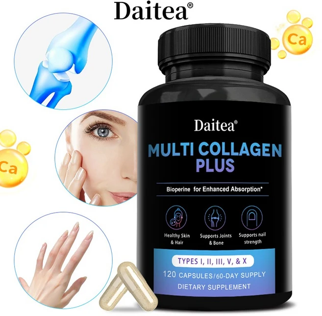 멀티 콜라겐 캡슐로 피페린을 첨가하여 흡수를 촉진하고 건강한 피부와 모발 케어 관절과 뼈 강화 손톱 강화, 2개, 60회분 - 쿠팡