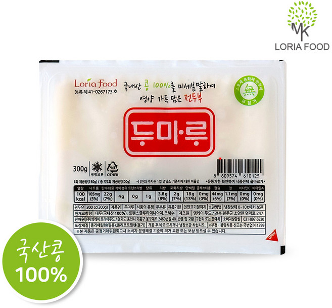 100% 국산콩 두부 수제두부 / 두마루 전두부 1모 [원산지:국산(전라북도 완주군)], 1개, 300g