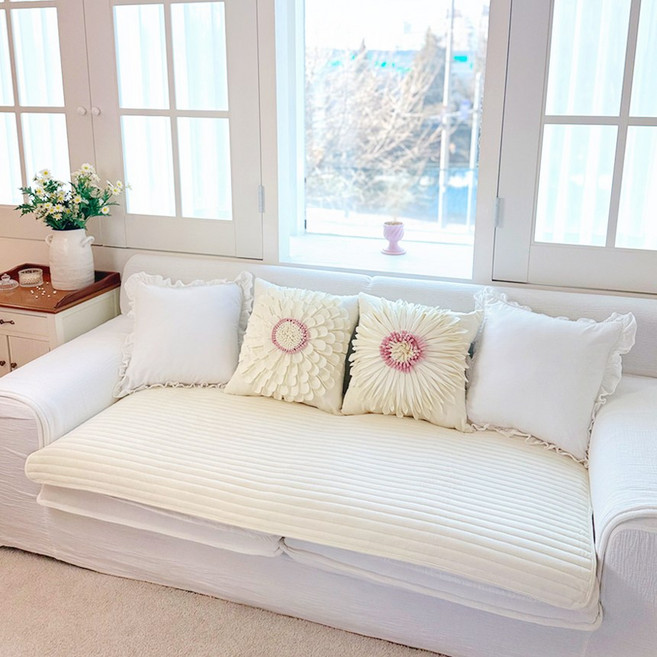 오라이프샵 국내제작 밍크퍼 극세사 소파패드 소파매트 소파커버, 1개, 아이보리
