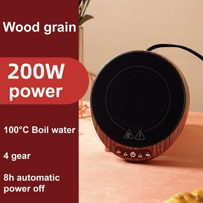 220V 컵 히터 머그 워머 100 C 뜨거운 차 메이커 4 기어 따뜻한 코스터 전기 핫 플레이트 200W 사무실 커피 우유 차 가열 패드, 1개, [02] Wood grain
